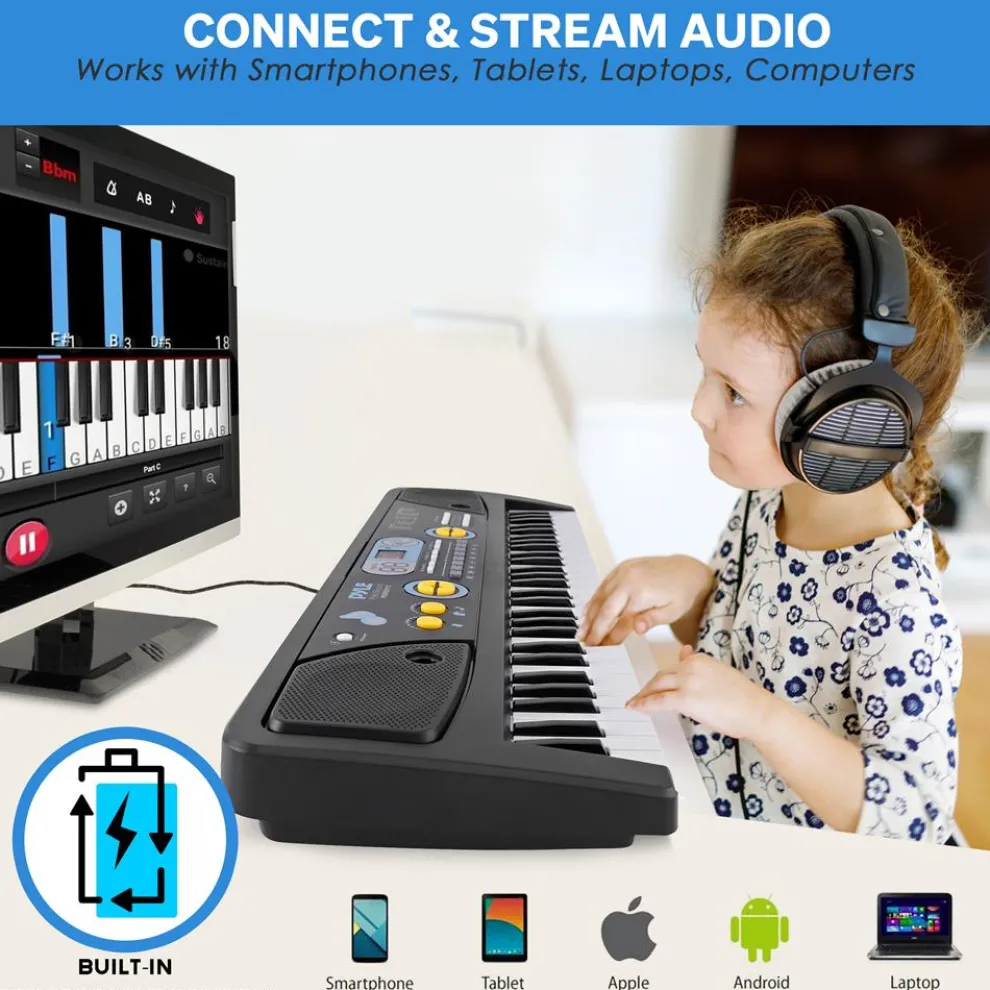 Electric Keyboard 61-Key Portable Karaoke Piano with Mic & Speakers