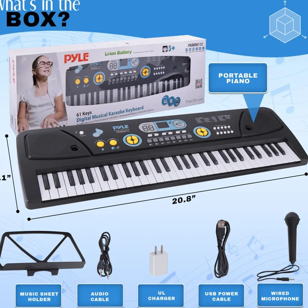 Electric Keyboard 61-Key Portable Karaoke Piano with Mic & Speakers