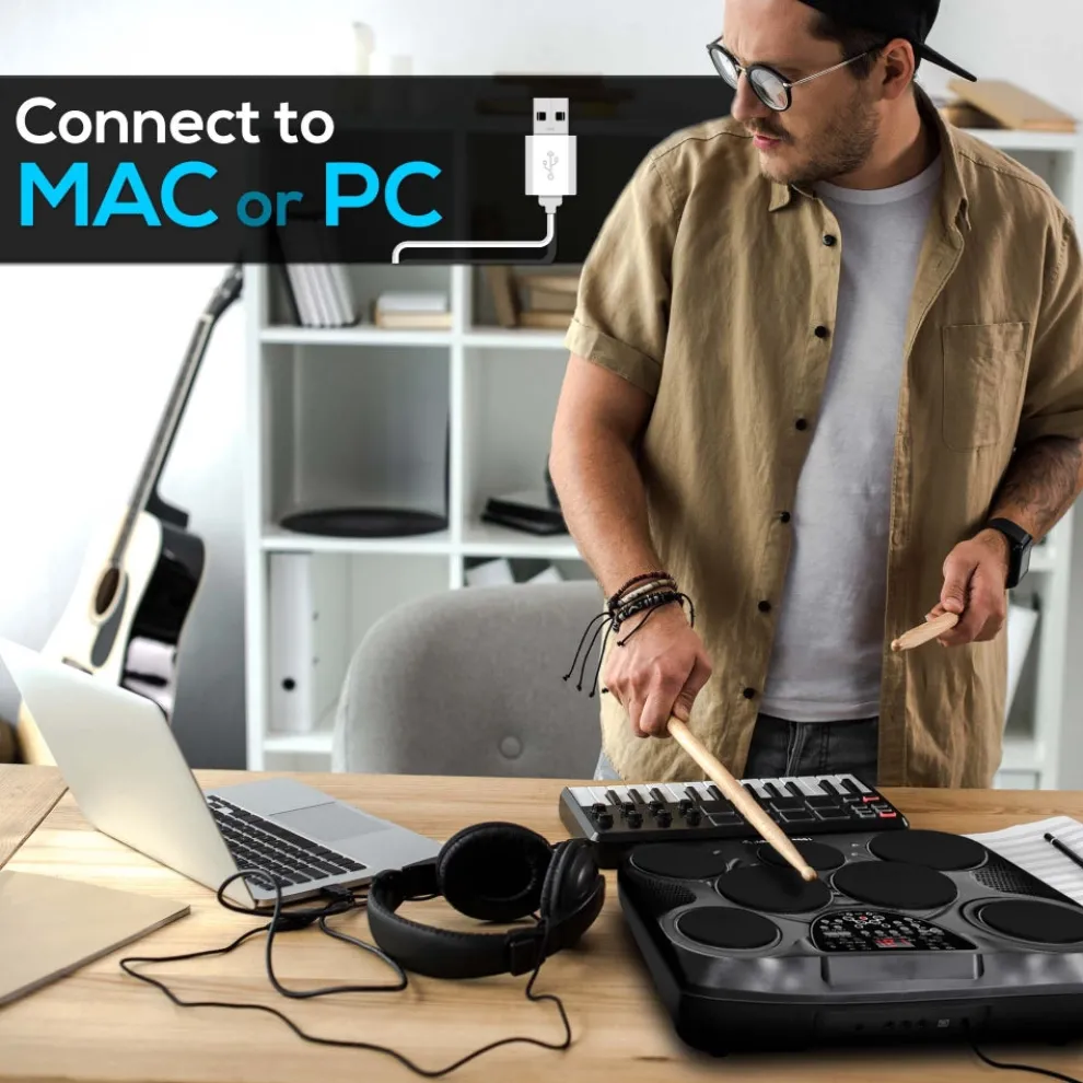 Electronic Drum Set, Portable, 7 Touch Pads, USB/MIDI, 600 Sounds