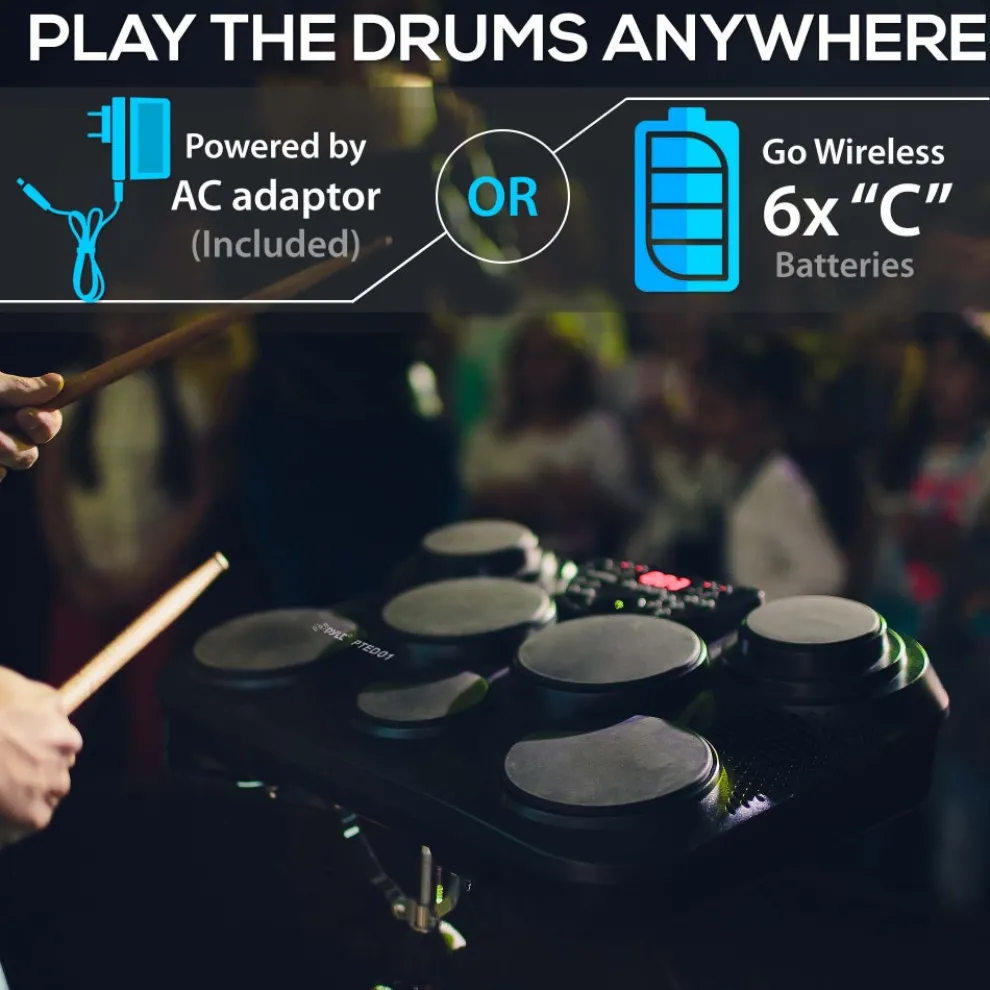 Electronic Drum Set, Portable, 7 Touch Pads, USB/MIDI, 600 Sounds