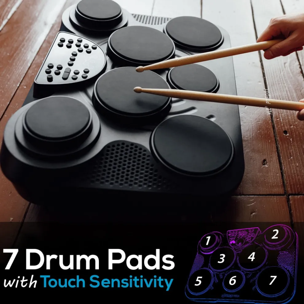 Electronic Drum Set, Portable, 7 Touch Pads, USB/MIDI, 600 Sounds