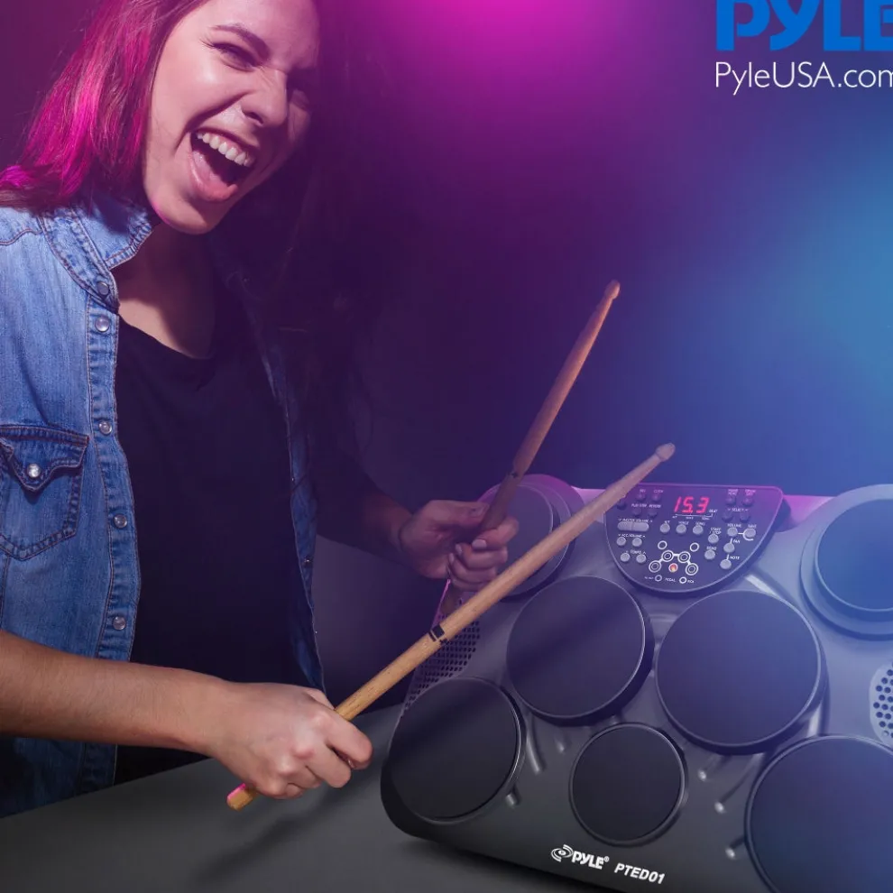 Electronic Drum Set, Portable, 7 Touch Pads, USB/MIDI, 600 Sounds