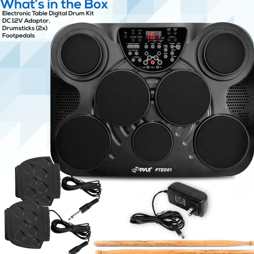 Electronic Drum Set, Portable, 7 Touch Pads, USB/MIDI, 600 Sounds