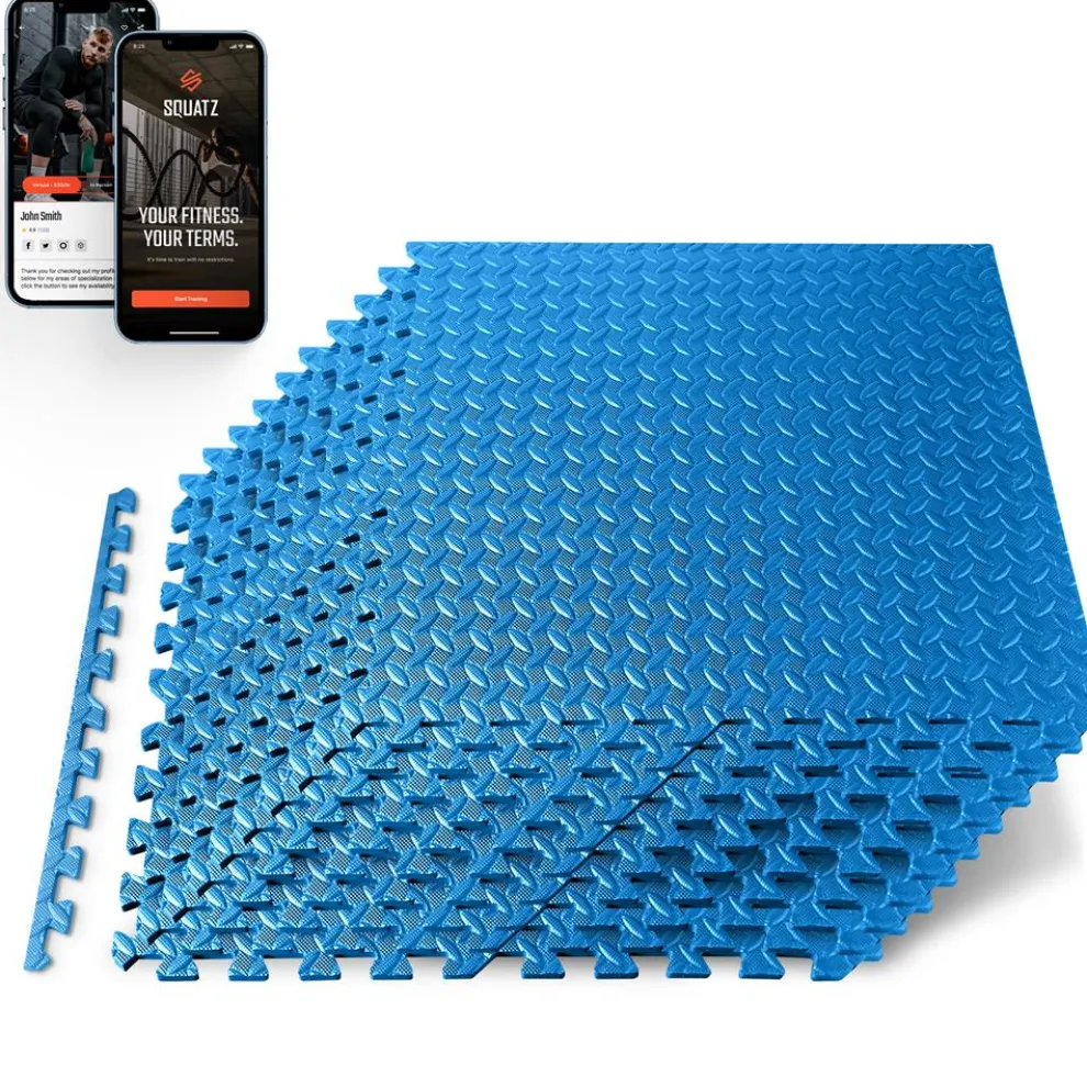 Exercise Mat 10 Pcs, Cushioned EVA Foam, Non-Skid, Easy Assembly, Blue