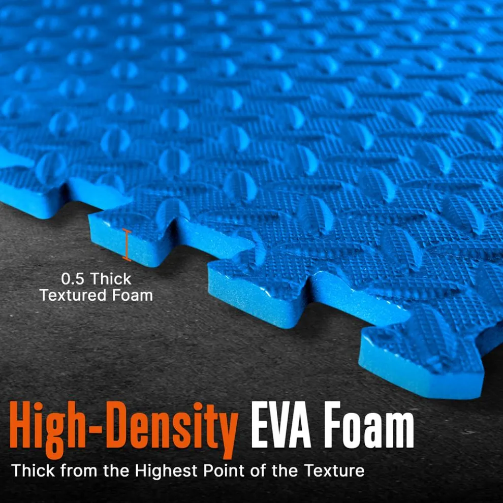 Exercise Mat 10 Pcs, Cushioned EVA Foam, Non-Skid, Easy Assembly, Blue