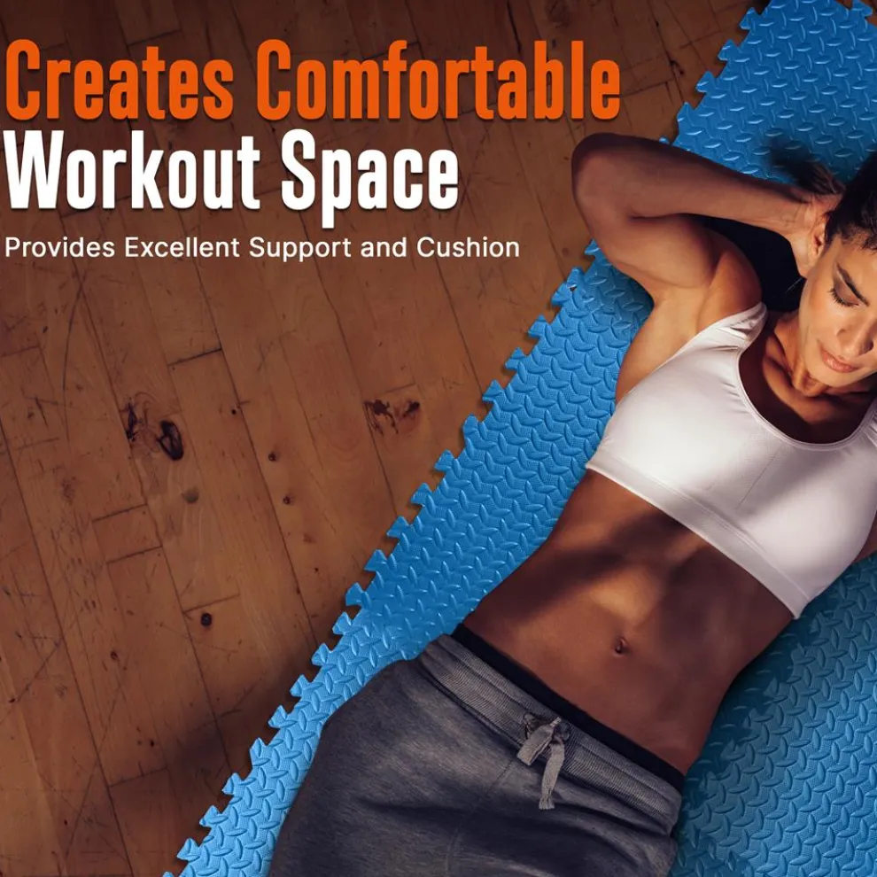 Exercise Mat 10 Pcs, Cushioned EVA Foam, Non-Skid, Easy Assembly, Blue