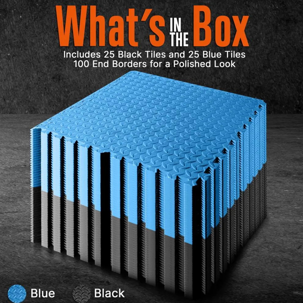 Exercise Mat 50 Pcs, Cushioned EVA Foam, Non-Skid, Easy Assembly, Blue