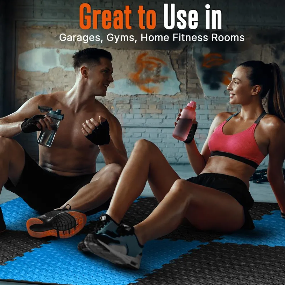 Exercise Mat 50 Pcs, Cushioned EVA Foam, Non-Skid, Easy Assembly, Blue