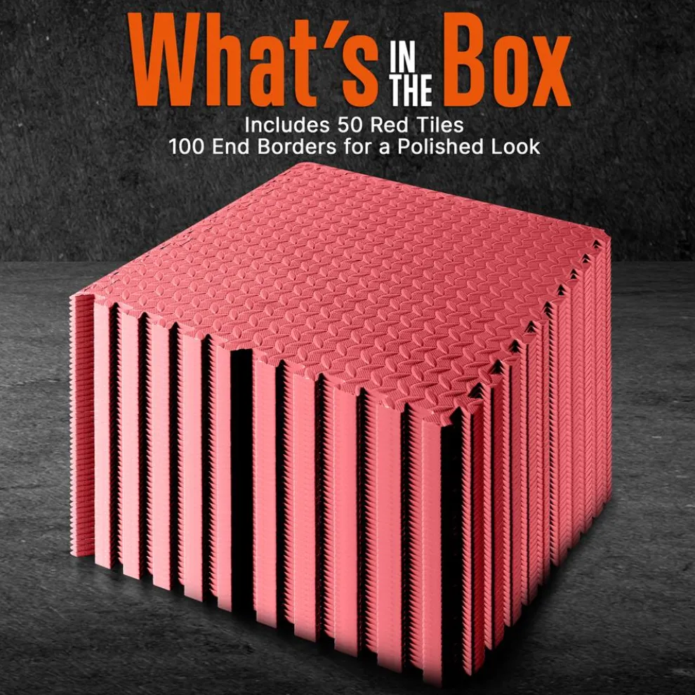 Exercise Mat 50 Pcs - Cushioned EVA Foam, Non-Skid, Easy Assembly, Red