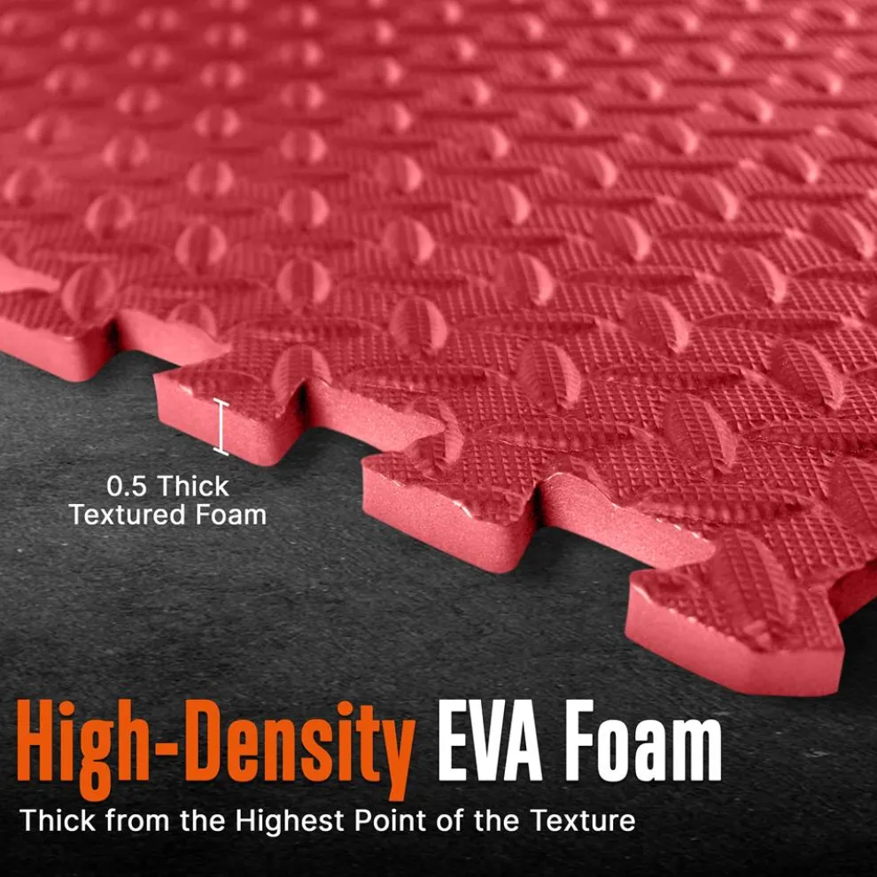 Exercise Mat 50 Pcs - Cushioned EVA Foam, Non-Skid, Easy Assembly, Red