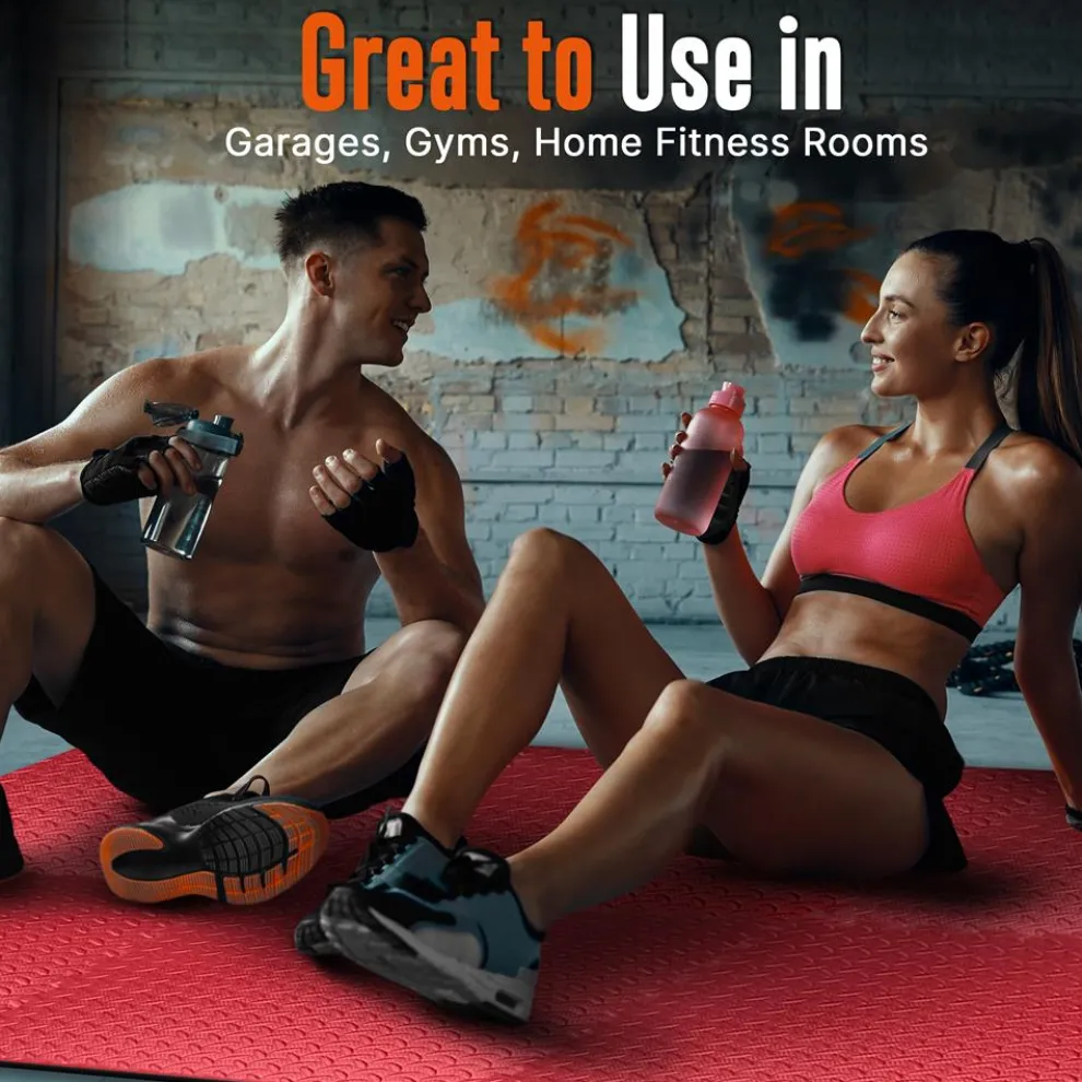 Exercise Mat 50 Pcs - Cushioned EVA Foam, Non-Skid, Easy Assembly, Red