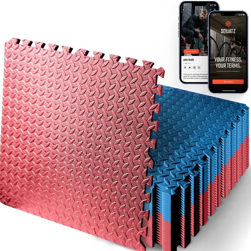 Exercise Mat 25 Pcs, Cushioned EVA Foam, Non-Skid, Red/Blue