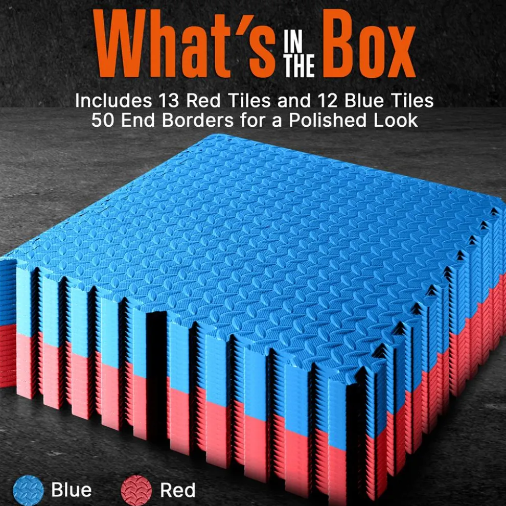 Exercise Mat 25 Pcs, Cushioned EVA Foam, Non-Skid, Red/Blue