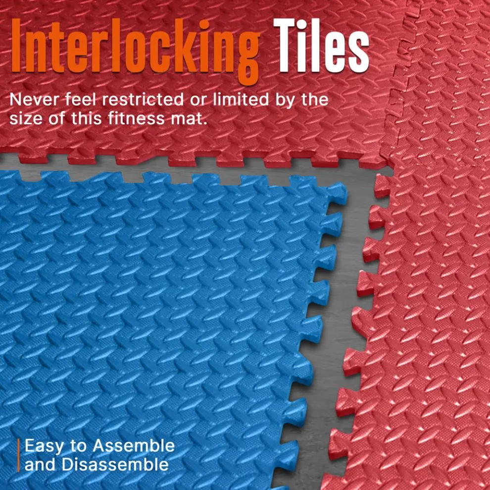 Exercise Mat 25 Pcs, Cushioned EVA Foam, Non-Skid, Red/Blue