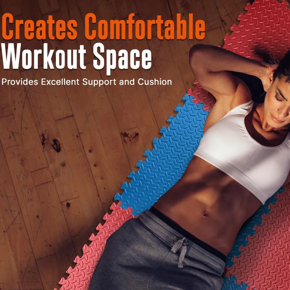 Exercise Mat 25 Pcs, Cushioned EVA Foam, Non-Skid, Red/Blue