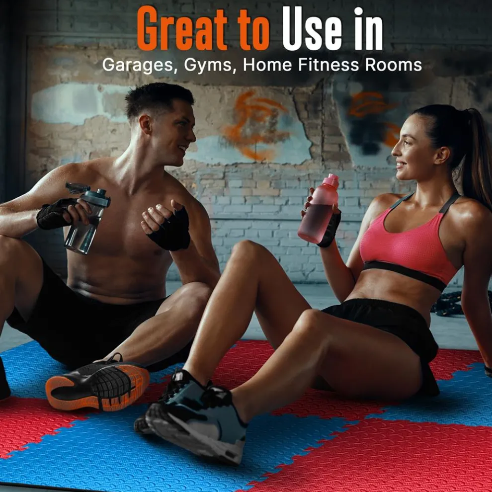 Exercise Mat 25 Pcs, Cushioned EVA Foam, Non-Skid, Red/Blue