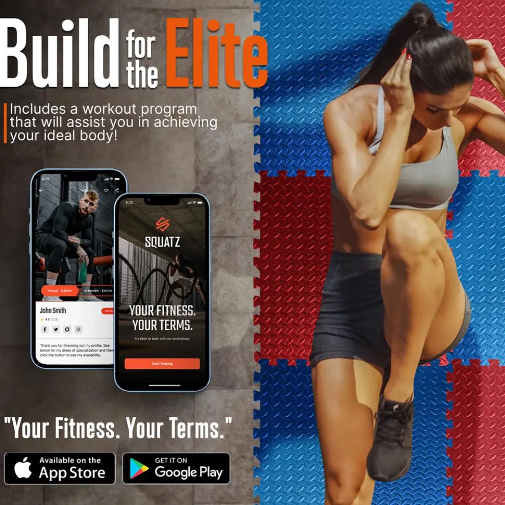 Exercise Mat 25 Pcs, Cushioned EVA Foam, Non-Skid, Red/Blue