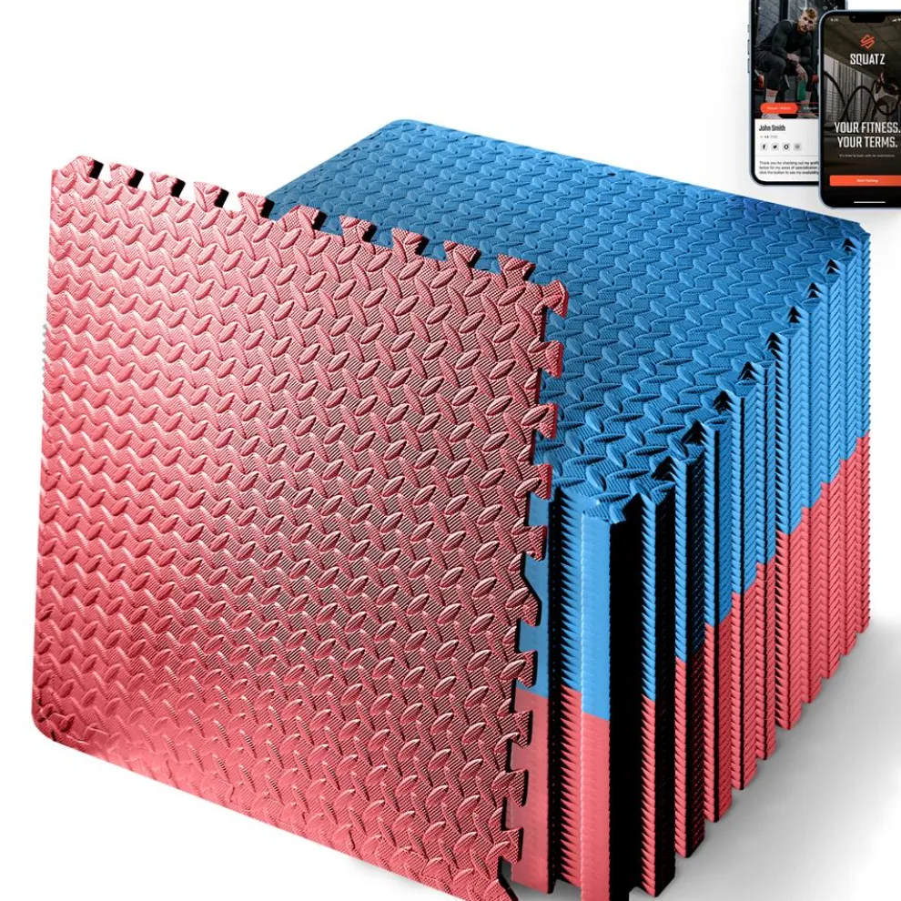 Exercise Mat 50 Pcs, Cushioned EVA Foam, Non-Skid, Red/Blue