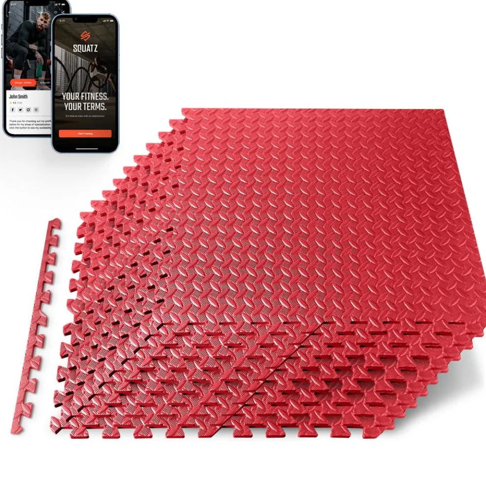 Exercise Mat 10 Pcs - Cushioned EVA Foam, Non-Skid, Easy Assembly, Red