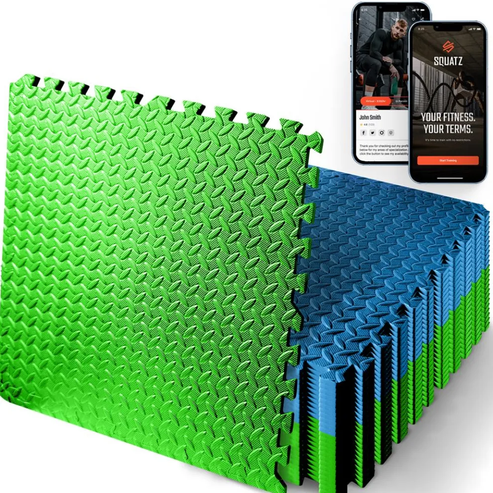Exercise Mat 25 Pcs, Cushioned EVA Foam, Non-Skid, Blue/Green