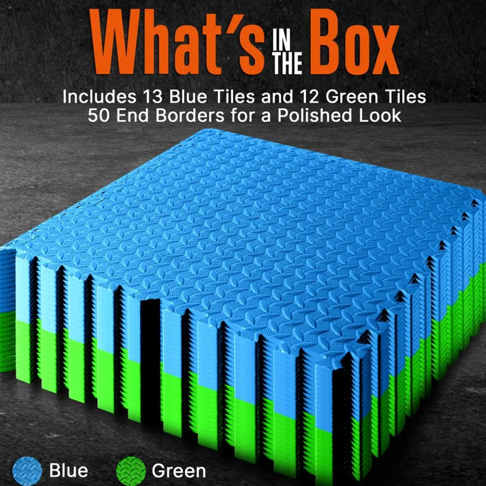 Exercise Mat 25 Pcs, Cushioned EVA Foam, Non-Skid, Blue/Green