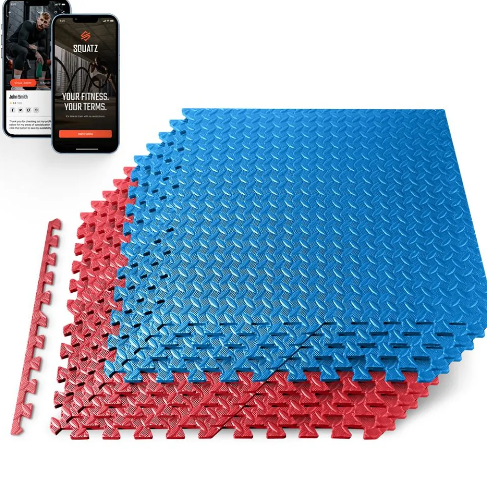 Exercise Mat 10 Pcs, Cushioned EVA Foam, Non-Skid, Red/Blue