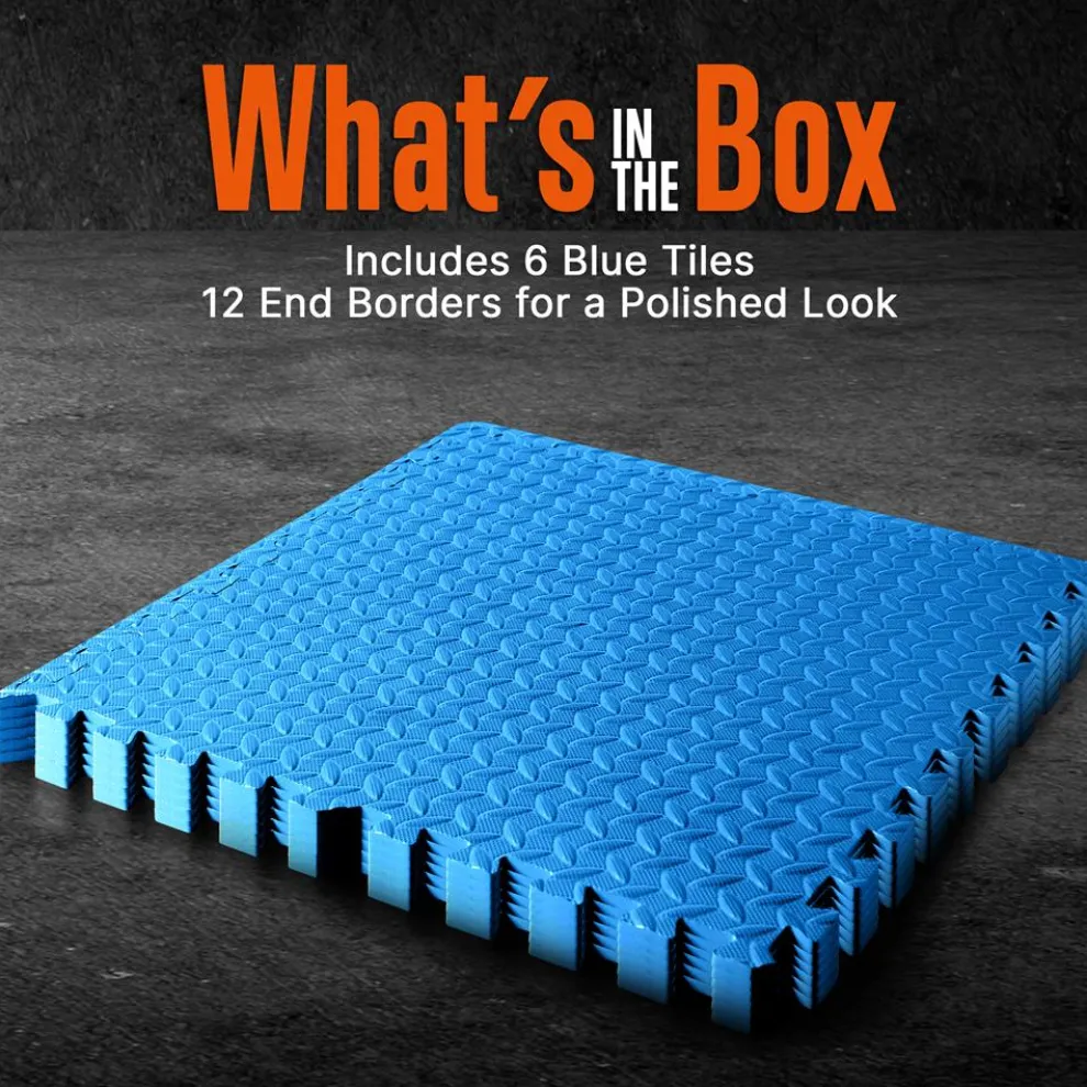 Exercise Mat 6-Piece Set, Cushioned EVA Foam, Non-Skid, Easy Assembly, Blue