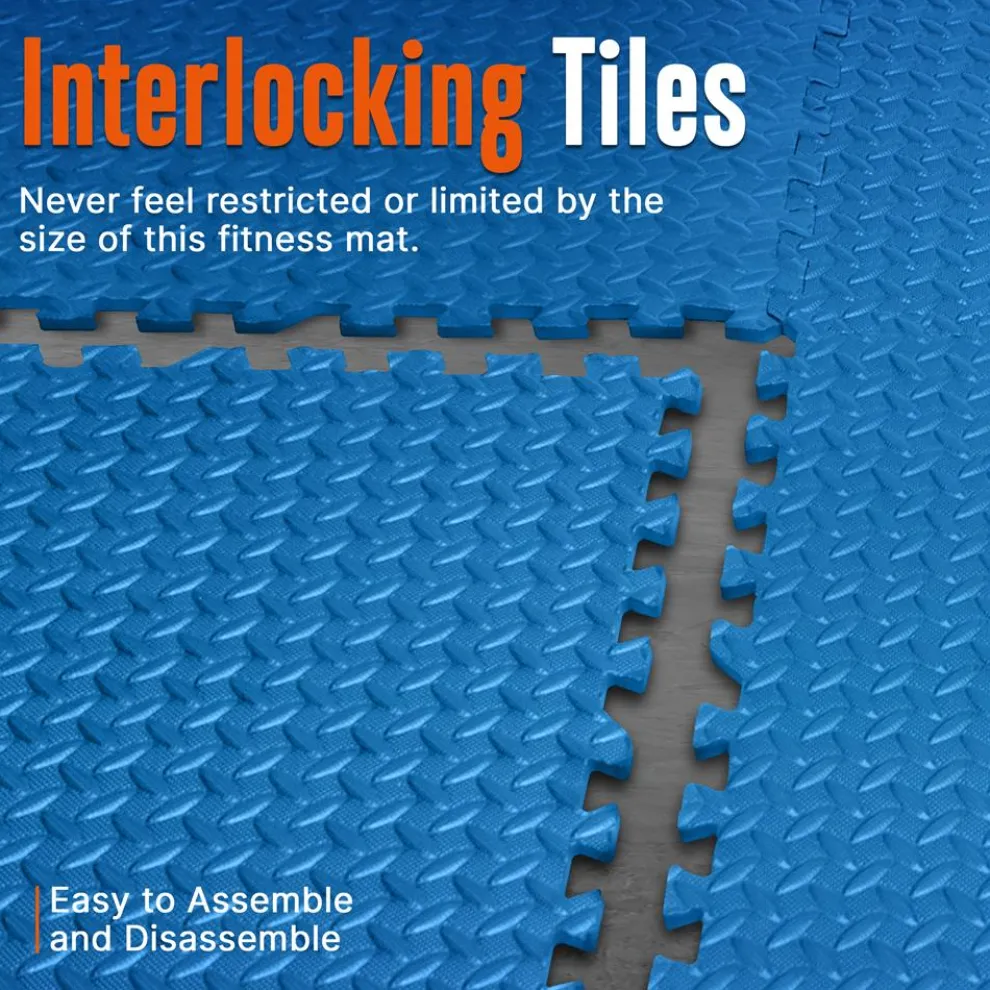 Exercise Mat 6-Piece Set, Cushioned EVA Foam, Non-Skid, Easy Assembly, Blue