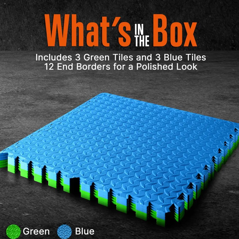 Exercise Mat 6-Piece Set, Cushioned EVA Foam, Non-Skid, Blue/Green