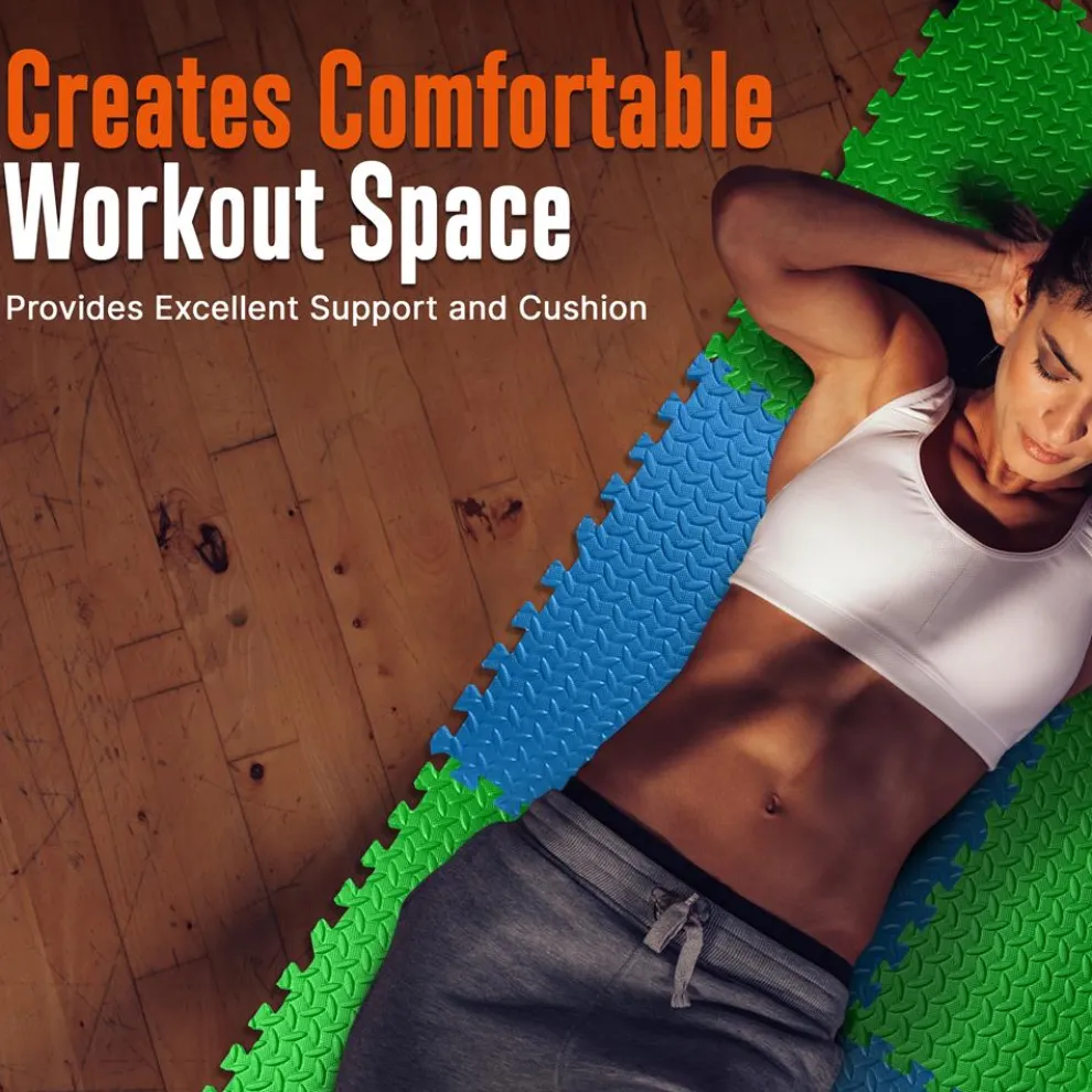 Exercise Mat 6-Piece Set, Cushioned EVA Foam, Non-Skid, Blue/Green