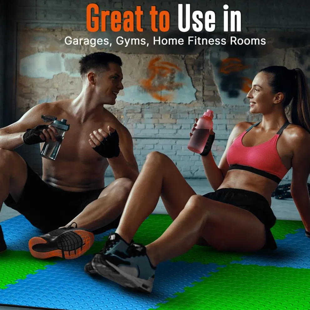 Exercise Mat 6-Piece Set, Cushioned EVA Foam, Non-Skid, Blue/Green