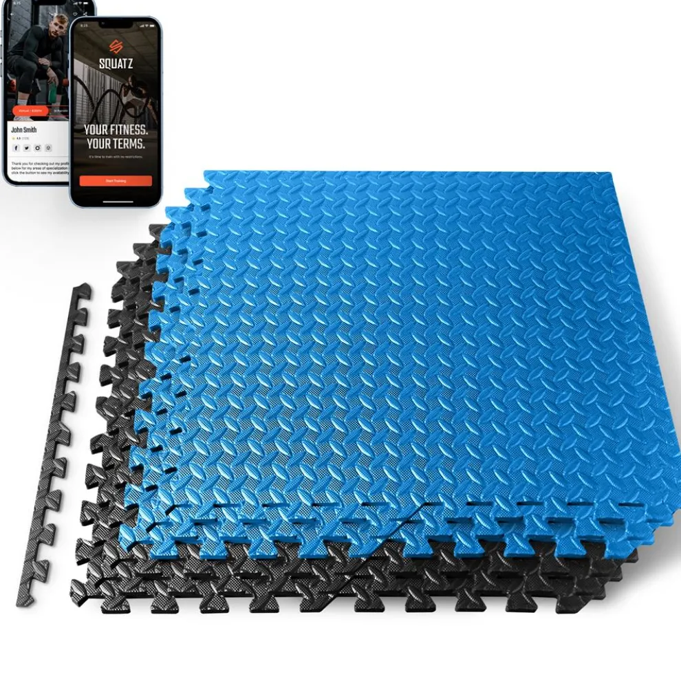 Exercise Mat 6-Piece Set, Cushioned EVA Foam, Non-Skid, Blue/Black