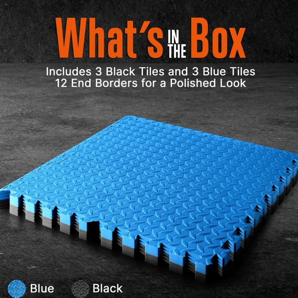 Exercise Mat 6-Piece Set, Cushioned EVA Foam, Non-Skid, Blue/Black