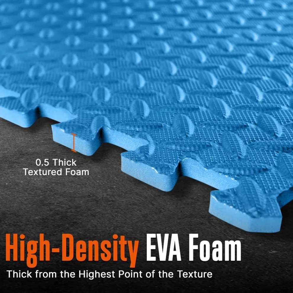 Exercise Mat 6-Piece Set, Cushioned EVA Foam, Non-Skid, Blue/Black