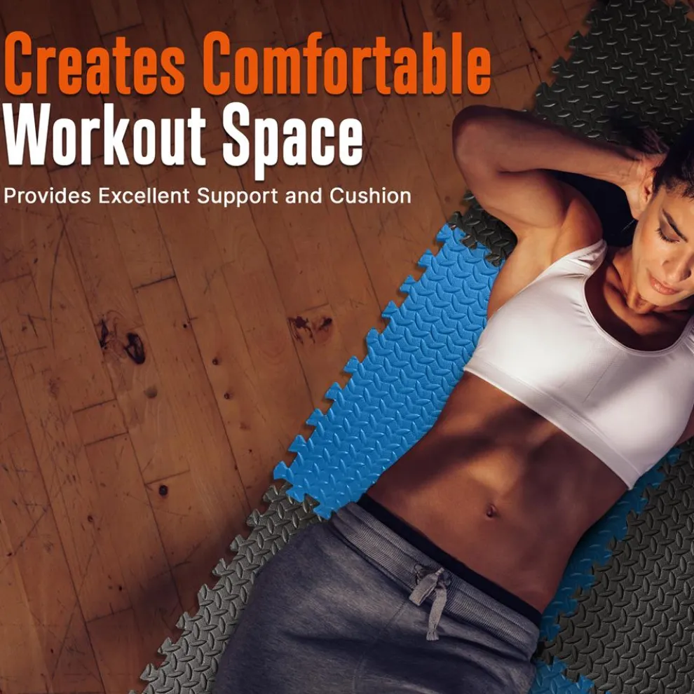 Exercise Mat 6-Piece Set, Cushioned EVA Foam, Non-Skid, Blue/Black