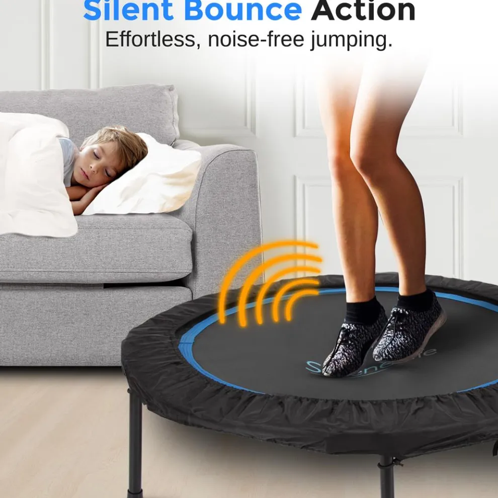 Foldable Mini Trampoline, Aerobic Fitness, Adjustable Handrail, 264 lbs Capacity