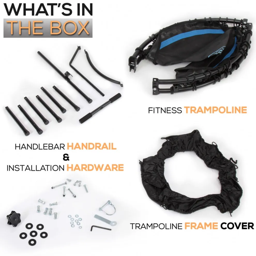 Foldable Mini Trampoline, Aerobic Fitness, Adjustable Handrail, 264 lbs Capacity