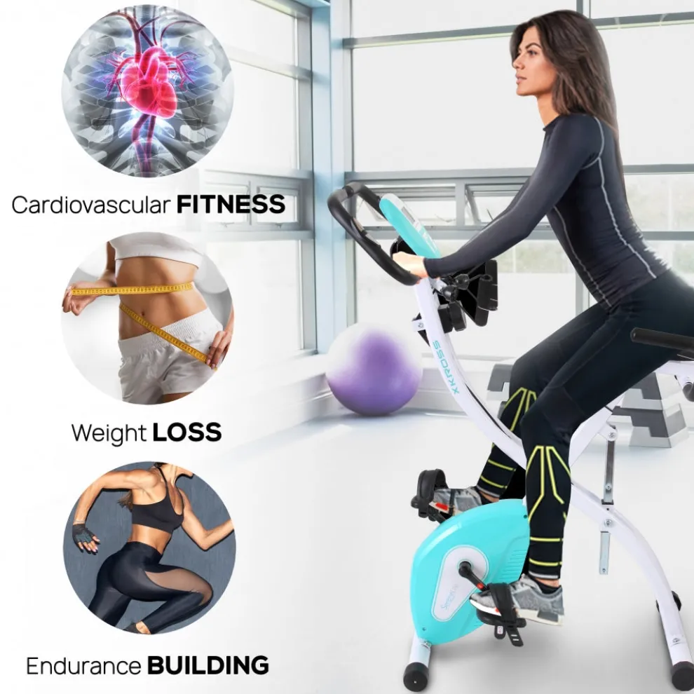 Folding Exercise Bike, Cardio Workout, 8 Resistance Levels, Pulse Monitor