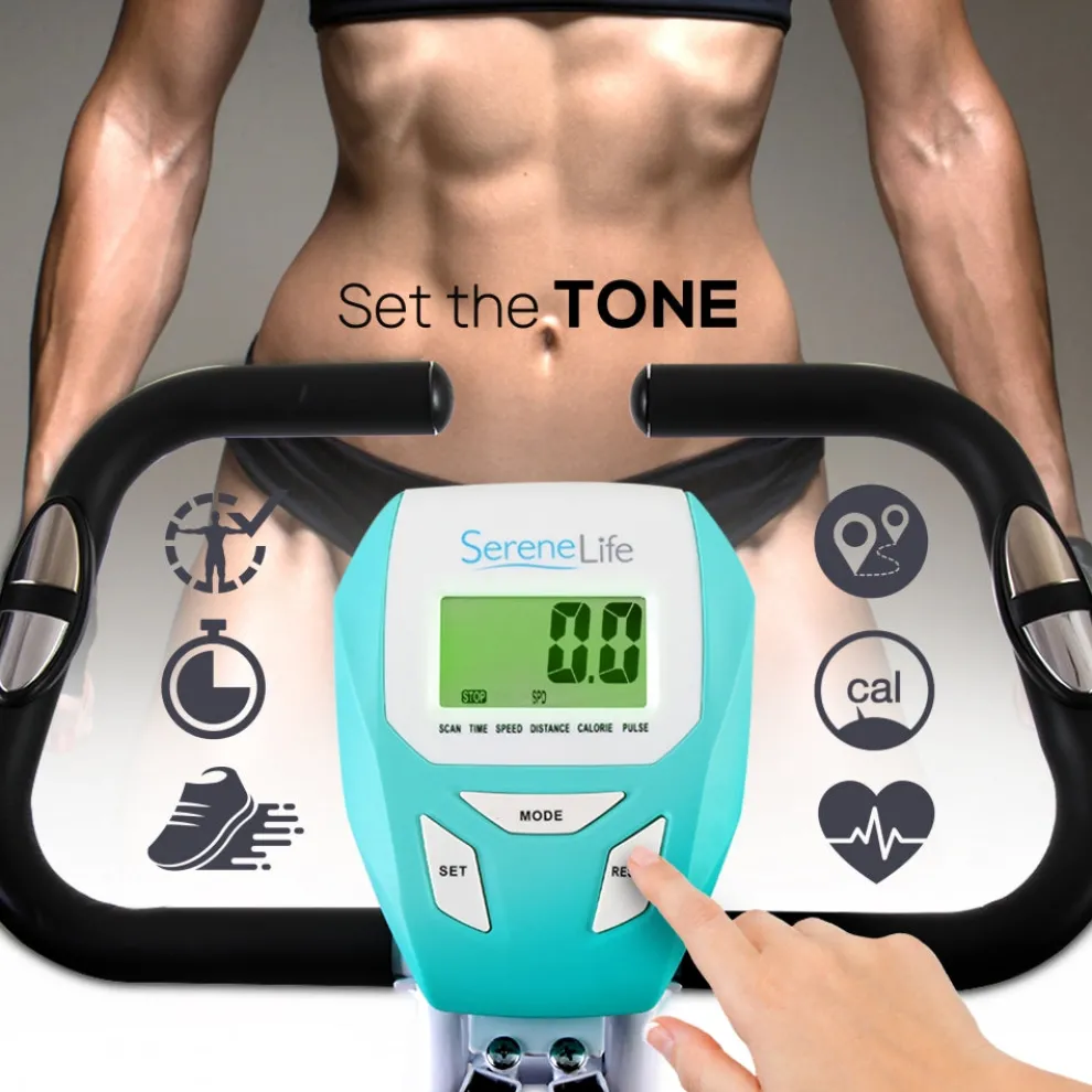 Folding Exercise Bike, Cardio Workout, 8 Resistance Levels, Pulse Monitor