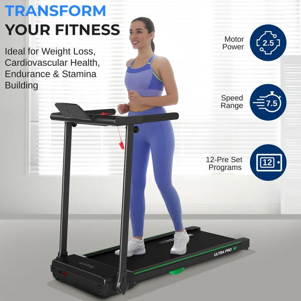 Folding Treadmill for Weight Loss, 2.5 HP Motor, Shock Absorption, White LED