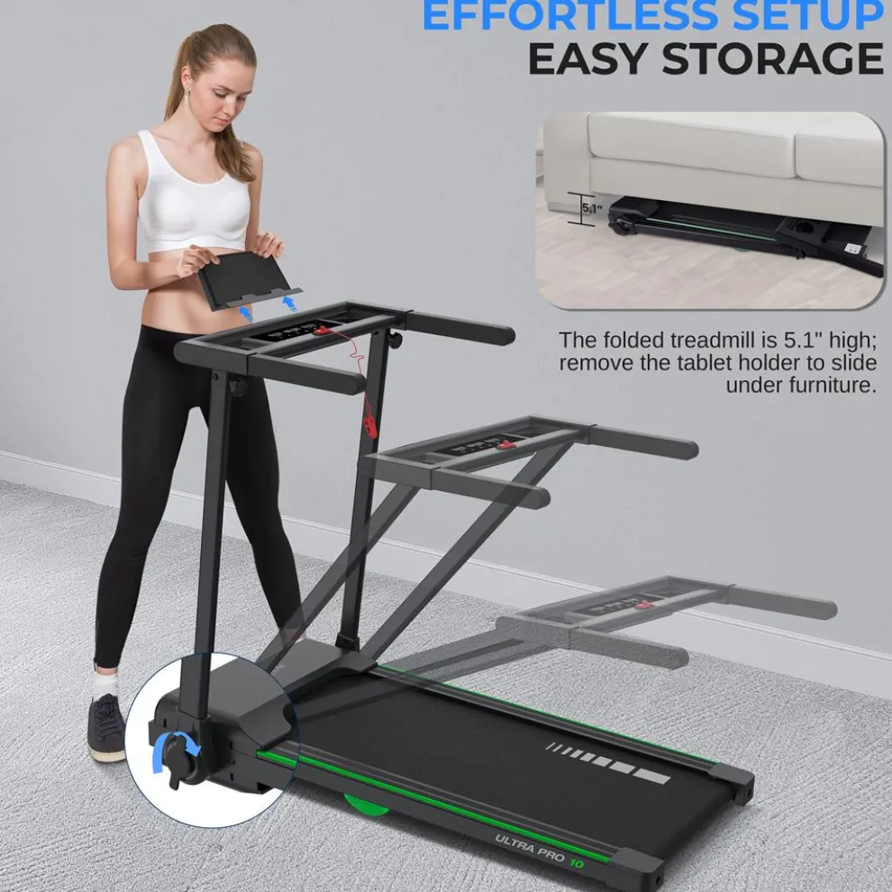 Folding Treadmill for Weight Loss, 2.5 HP Motor, Shock Absorption, White LED