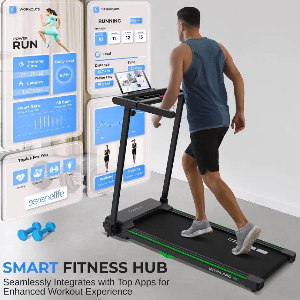 Folding Treadmill for Weight Loss, 2.5 HP Motor, Shock Absorption, White LED