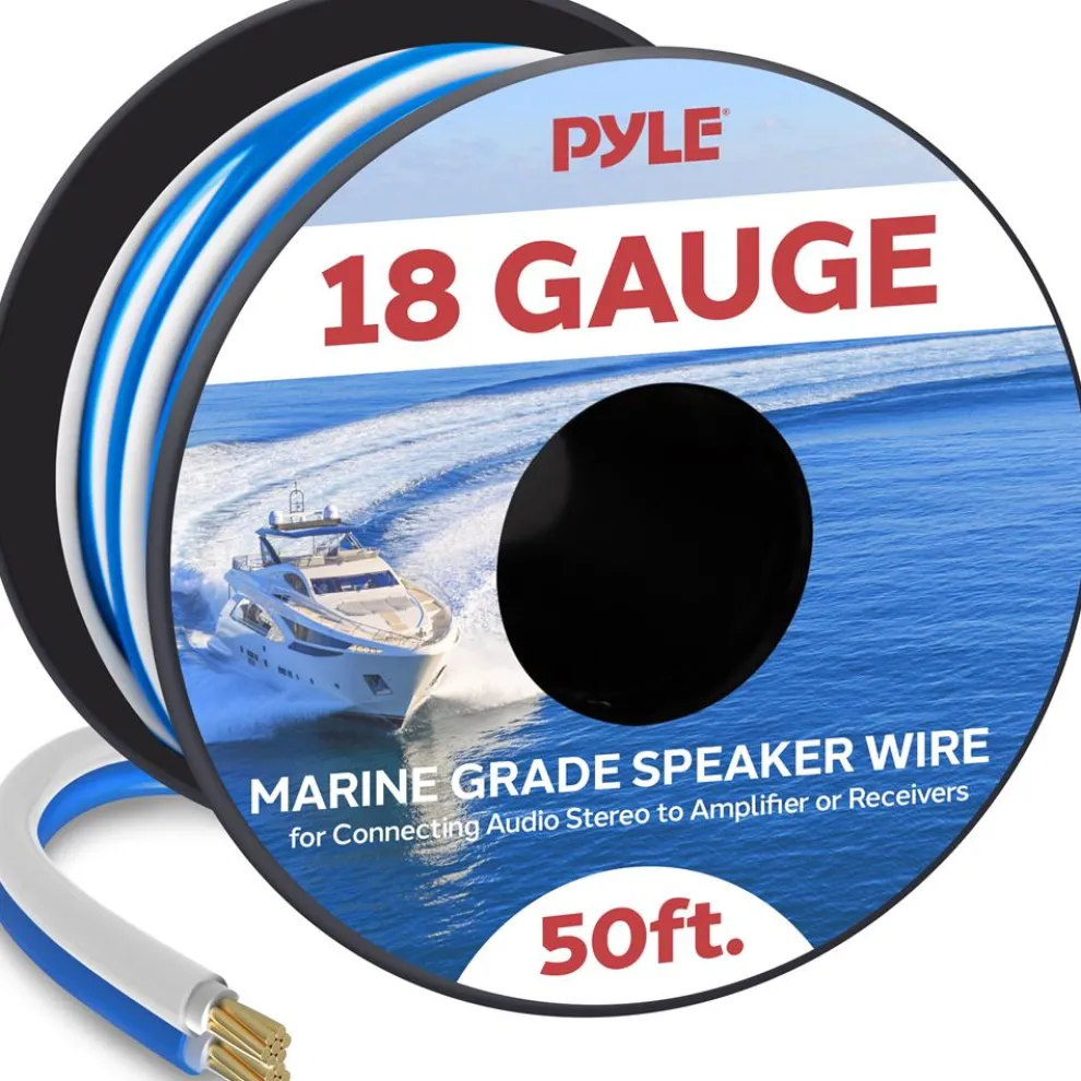 50ft Marine Speaker Wire Waterproof 18 AWG Blue/White