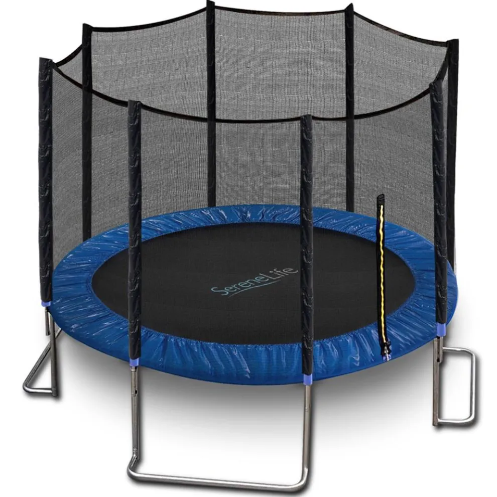 10FT Outdoor Trampoline, Safe Jumping, Reinforced Mat, Blue