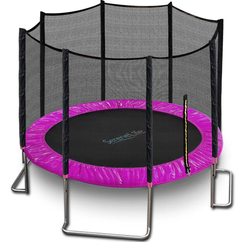 10FT Outdoor Trampoline, Safe Jumping, Reinforced Mat, Pink