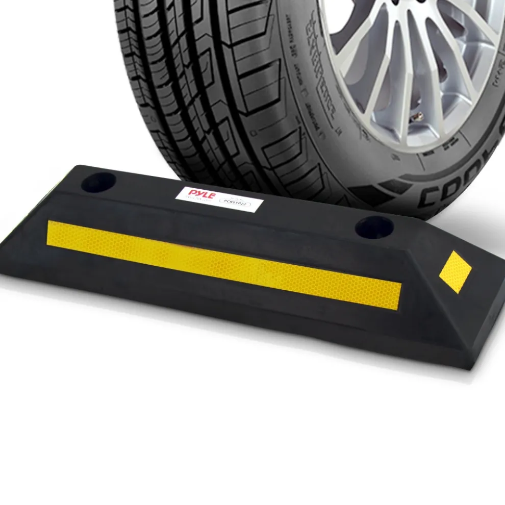 Garage Vehicle Stopper, Parking Safety, Heavy-Duty Rubber, Yellow Strip