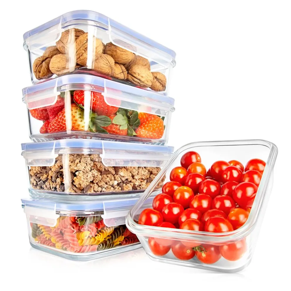 Glass Food Storage Set 10-Piece Leak-Proof Borosilicate Blue Lids