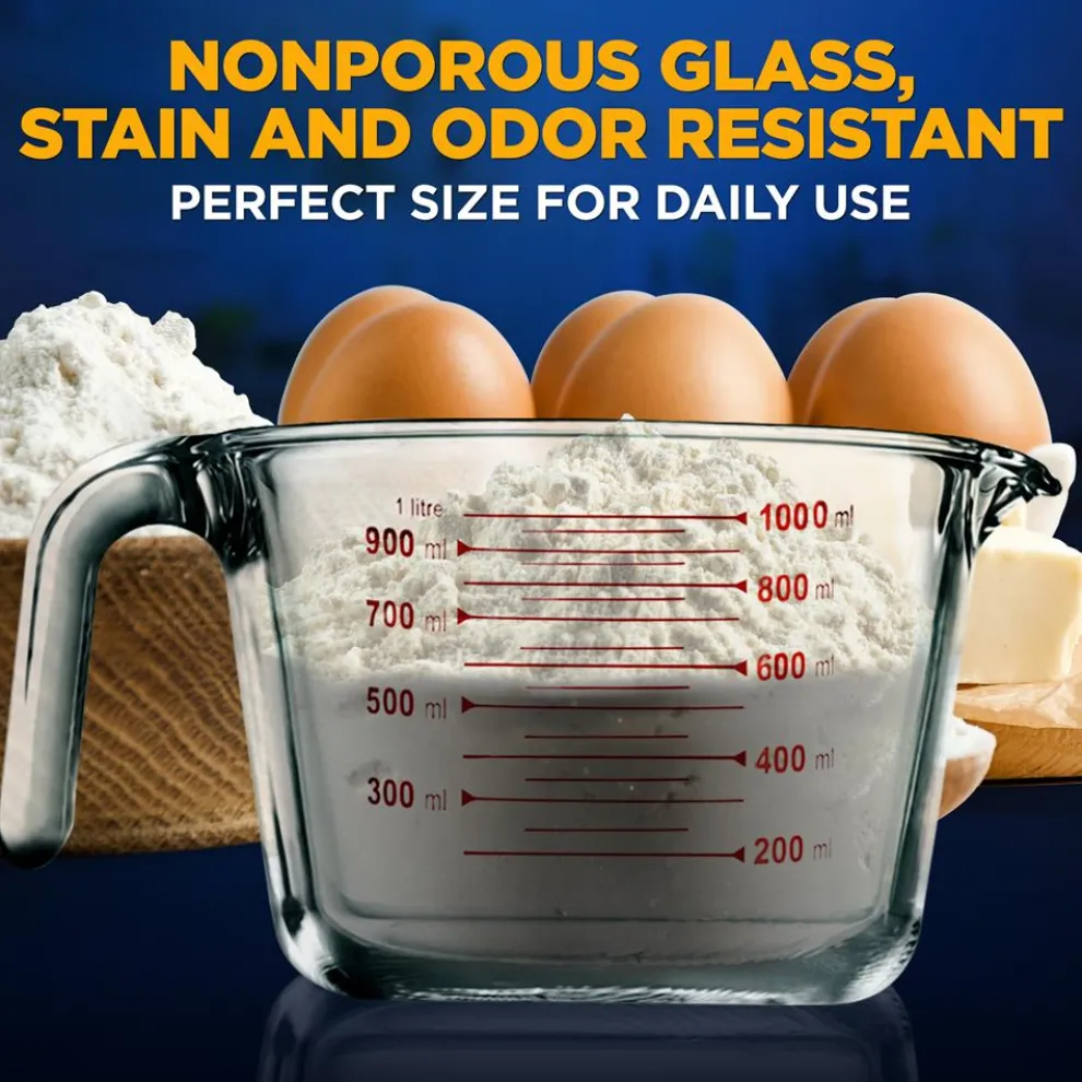 Glass Measuring Cup 1000ml Precise Pouring Borosilicate Heat-Resistant