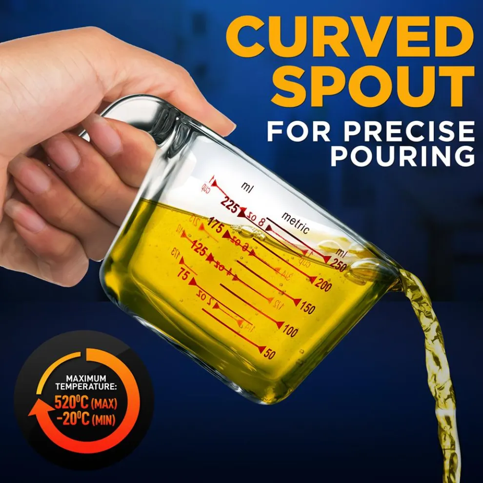Glass Measuring Cup 250ml - Precise Pouring, Borosilicate, Clear