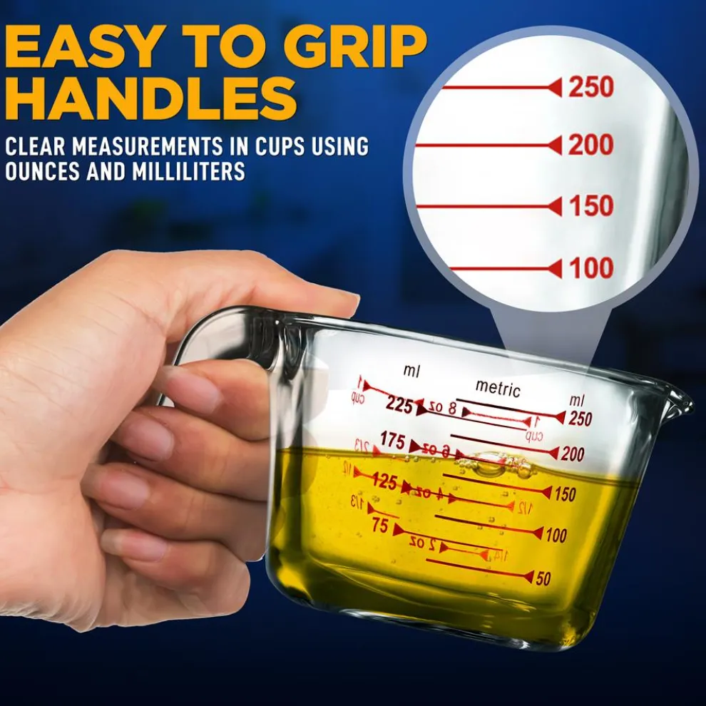 Glass Measuring Cup 250ml - Precise Pouring, Borosilicate, Clear